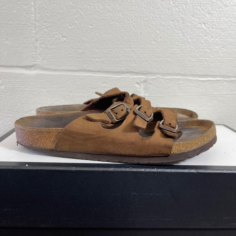 Birkenstock Florida Brown Leather Sandals Slide Three Straps Women's 36 EU/5 US